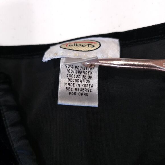 Velvet Y2K Black Top Sm 90s Stretch Velour Whimsigoth Witchy 3/4Sleeve Romantic - Picture 8 of 10